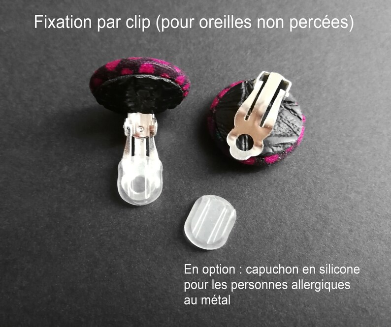 Boucles d'oreilles 2cm puces boutons en wax tige acier inoxydable ou clip antiallergique Lavables, originales et tendance image 10