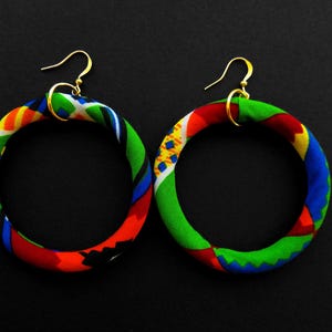 Large (6mm) wax hook hoop earrings - Size M, fabric 30 (kente) - 925 solid silver hook option - Original and trendy gift idea