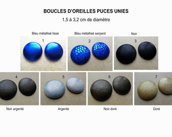 Boucles d'oreilles puces métallisées unies (1,5cm à 3,2cm) - Fixation par tige ou par clip - Idée cadeau femme/fille/homme - Unisexe