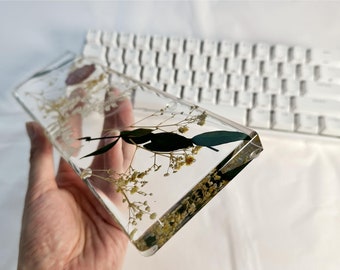 Handmade Dried Flowers Wrist Rest, Keyboard Wrist Rest, Clear Transparent Wrist Rest, Artisan Resin Wrist Rest, Mechanical Keyboard Gift.