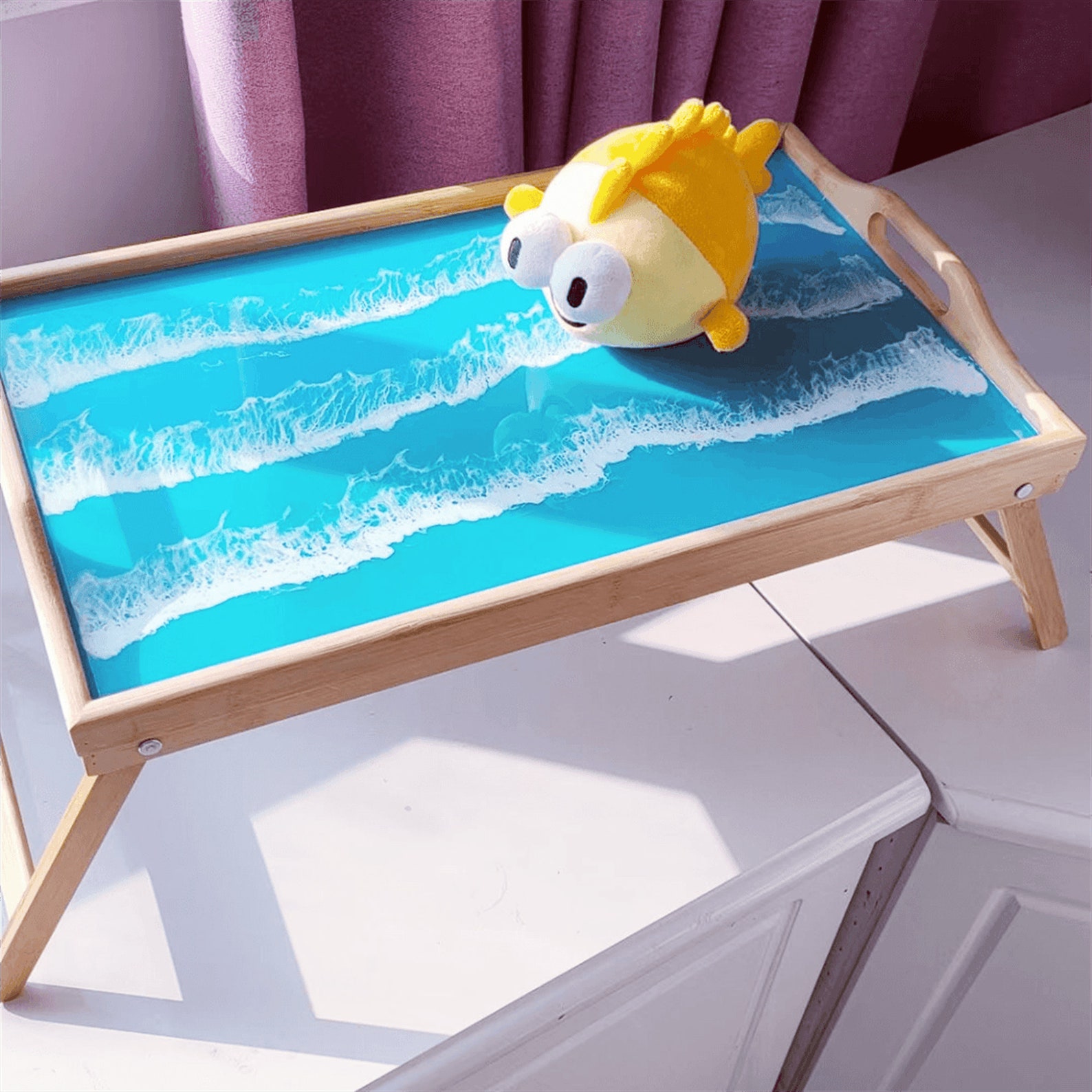 Wood Resin Art Table Resin Painting Blue Ocean Waves Etsy