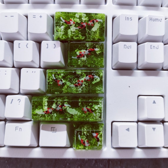 Green Lake Koi Fish Keycap, Color Blooming Keycap, Handmade Resin