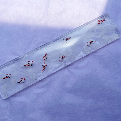 Artisan Koi Fish Keyboard Wrist Rest, Clear Water Ink Painting, Epoxy Resin Koi Fish keyboard Hand Rest, Office PC Keyboard, Laptop Support.