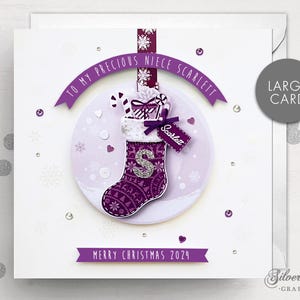 Première carte de Noël personnalisée, fille, petite-fille, cousine, nièce, filleule, soeur, carte de Noël, grand-parent, carte de bas de Noël