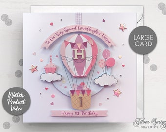 Personalised First Birthday Card, Granddaughter Birthday Card, Niece Birthday, Daughter Card, 1st Birthday, Birthday Card, Hot Air Balloon