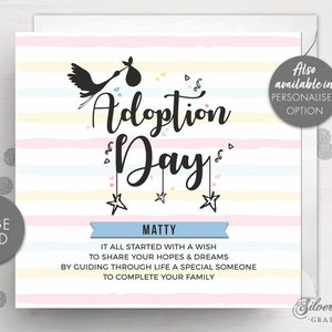 Carte d'adoption, nouvelle famille, carte de bienvenue, nouveaux parents, petite fille, bébé garçon, célébration, jour d'adoption, grande carte, félicitations