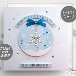 Carte de Noël personnalisée pour bébé, bébé garçon, premier Noël de grands-parents, petit frère, fils, initiales, premier Noël, boule de Noël