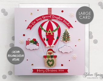 Personalised Christmas Card, Christmas Tree Card, Santa Card, Large Card, Hot Air Balloon Card, Merry Christmas Card, Initial Letter Card