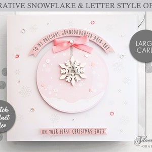Première carte de Noël personnalisée, Carte de bébé fille, Petite fille, Carte de Noël de grands-parents, Nouveauté, Petite soeur, Carte de fille, Boule de Noël