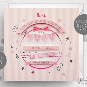 Grande carte personnalisée pour bébé fille, petite fille, carte de naissance grand-parent, nouveauté, petite soeur, carte fille, nouveau-né, petite fille, naissance