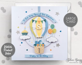 Personalised First Birthday Card, Grandson Birthday Card, Nephew Card, Large Card, Son Card, 1st Birthday, Birthday Card, Hot Air Balloon