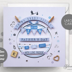 Personalised First Father's Day Large Card, Grandparent Card, Father's Day Card, First Time Dad Card, Son, New Baby, Daddies Card, New Dad