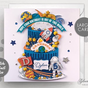Carte d'anniversaire personnalisée, carte d'anniversaire de petit-fils, carte de neveu, grande carte, carte de fils, 1er anniversaire, carte d'anniversaire, thème de l'espace, astronaute