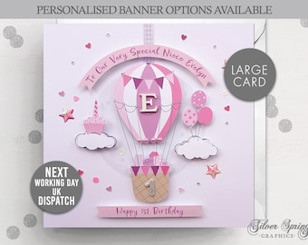 Personalised Birthday, Granddaughter Birthday, Daughter Card, 1st Birthday, Birthday Card, Hot Air Balloon, Next Working Day UK Dispatch