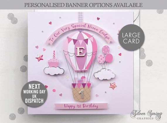 Personalised Birthday, Granddaughter Birthday, Daughter Card, 1st Birthday, Birthday Card, Hot Air Balloon, Next Working Day UK Dispatch