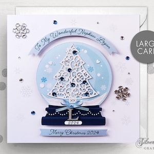 Carte de Noël personnalisée, fils, petit-fils, cousin, neveu, filleul, frère, sapin de Noël, grand-parent, sapin, initiales, premier Noël, globe terrestre