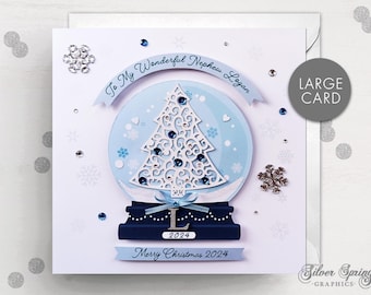 Personalised Christmas Card, Son, Grandson, Cousin, Nephew, Godson, Brother, Christmas Tree, Grandparent, Tree, Initial, First Xmas, Globe