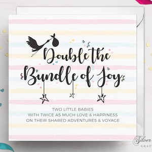 Twin Card, Birth Card, Newborn Card, Congratulations Card, Twins, Double the Bundle of Joy, It's a Girl, It's a Boy, Twin Birth Card