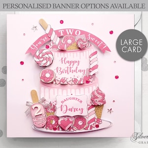 Carte personnalisée pour le deuxième anniversaire, carte d'anniversaire de petite-fille, anniversaire de nièce, carte de fille, anniversaire trop doux, donut sucré, crème glacée