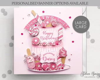 Personalised Second Birthday Card, Granddaughter Birthday Card, Niece Birthday, Daughter Card, Too Sweet Birthday, Doughnut Sweet, Ice cream