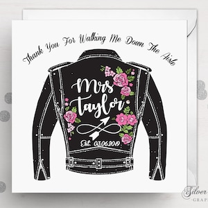 Merci de m'avoir guidé dans l'allée, carte personnalisée, veste de motard, carte à fleurs, fête de mariage, carte du père de la mariée, carte de frère