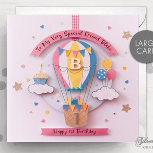 Carte de premier anniversaire personnalisée, carte d'anniversaire de petit-fils, carte de neveu, grande carte, carte de fille, 1er anniversaire, anniversaire, montgolfière