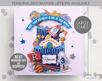 Personalised Birthday Card, Grandson Birthday Card, Nephew Card, Son Card, 1st Birthday, Birthday Card, Space, Next Working Day UK Dispatch