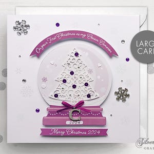 Carte de Noël personnalisée, premier Noël en tant que grand-mère, grand-père, tante, oncle, premier Noël, boule à neige, sapin de Noël, carte initiale