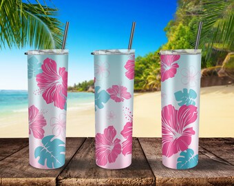Hibiscus Tumbler Designs Wrap, 20 oz Skinny Tumbler Template PNG, Sublimation Designs, Commercial Use, Instant Download
