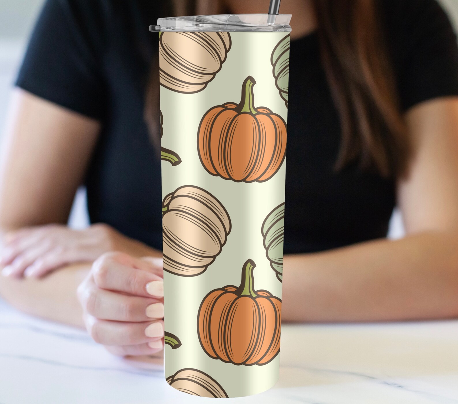 Fall Pumpkin Tumbler, Pumpkin Sublimation Wrap, 20 Oz Skinny Tumbler ...