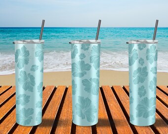 Hibiscus Tumbler Designs Wrap, 20 oz Skinny Tumbler Template PNG, Sublimation Designs, Instant Download