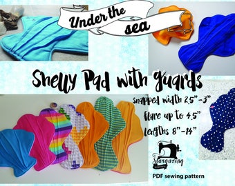 Cloth Pad Pattern Bundle, Shelly with guards, Sewing tutorial, Sea shell PDF Sewing Pattern all sizes 8, 10, 11, 12 and 14 inch Pad