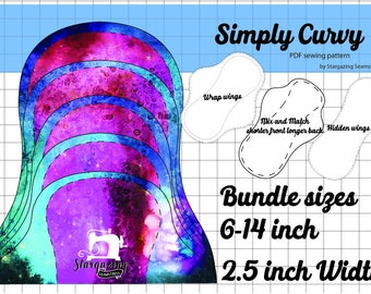 Cloth Pad Pattern, Simply Curvy, Sewing tutorial, Serged Pad, PDF Sewing Pattern 5 sizes bundle 2.5 inch Snapped Width