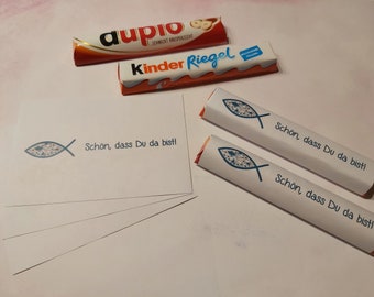 50 x Banderole Duplo & Kinderriegel - Poisson Turquoise - Give Away Baptism Confirmation