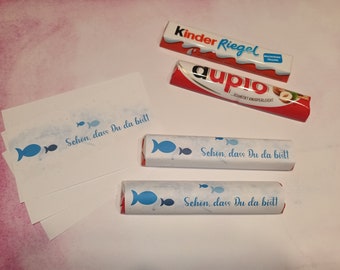 50 x Banderole Duplo & Kinderriegel - Fisch Blau 2 - Give Away Taufe Konfirmation Kommunion Taufe Geburt