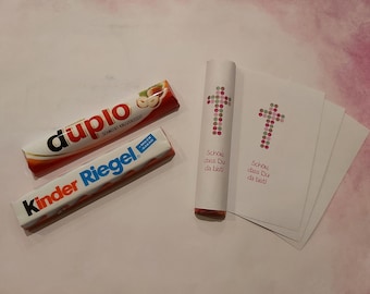 50 x Banderole Duplo & Kinderriegel Kreuz 1 rosa - Give Away Baptism Confirmation