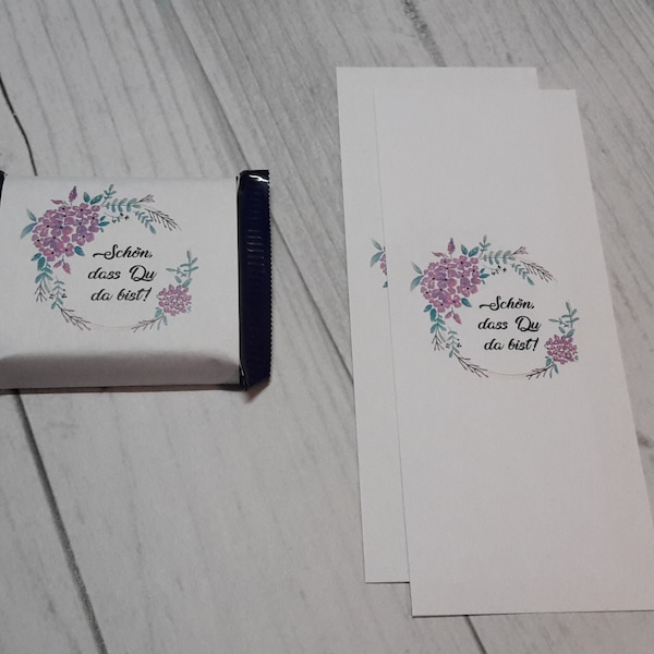 50 x Banderole Schokolade - "Schön, dass Du da bist! - Gastgeschenk Give Away - Taufe Hochzeit Geburtstag