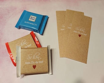 50 x Banderole Schokolade Kraft Herz Rot - Gastgeschenk Give Away Taufe Hochzeit