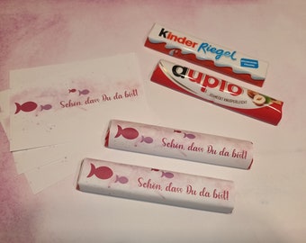 25 x banderole Duplo & children's bars - fish pink 2 - give away baptism, confirmation, communion, baptism, birth