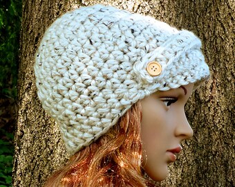 Crochet Hat Women’s, Aspen Tweed, Newsboy Hat, Visor, Brim Cap, Accessories Hair, Gift for Her Birthday