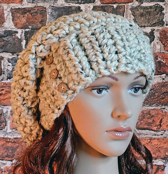 Crochet Pattern 15 Buttoned Hatband Super Bulky Yarn Instant Download Women S Teens Slouchy Hat Accessories