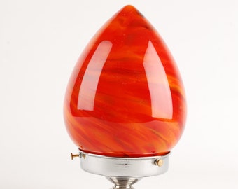 Very rare Art Deco red Art Glass flush mount with marble effect, 1920s Chrome and Art Glass cone shaped red shade Ceiling Fixture