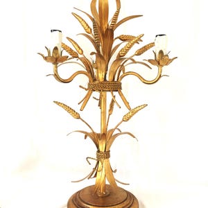 Gilt Sheaf of Wheat Table Lamp, Florentine Candelabra Lamp by Hans Kögl, 1960s, Golden gilt ‘Sheaf of Corn&quot; lamp, Hollywood Regency
