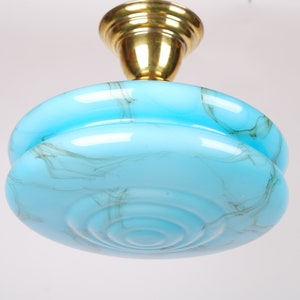 Beautiful Art Nouveau blue marble glass Ceiling Fixture, originally marked by S. Reich & Co.,KRASNO glassworks, 1920&#39;s Bohemian flush mount