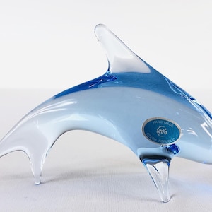 Bohemian Czech Art Glass Blue Dolphin Fish Sculpture by Miloslav Janku for Zelezny Brod ZBS, handmade and labelled, 1970&#39;s Bohemia