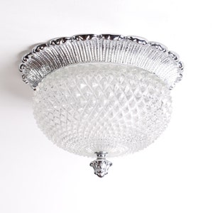 Honeycomb Glass Flush Mount with Silver-Plated Head from Glashütte Limburg, 1960s German made Mid-Century Modern ceiling lamp