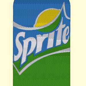 May include: Embroidered image of a Sprite can. The can is blue with a green and white design. The word "Sprite" is written in white, with a yellow lemon and green leaf design.