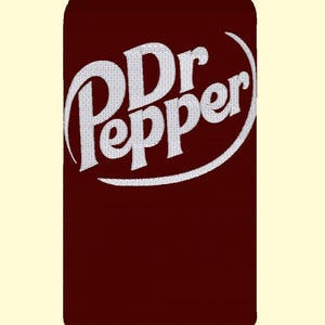 May include: A red aluminium can with a white logo that says "Dr Pepper".