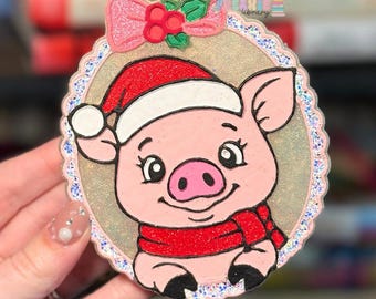 Christmas Pig Car Freshie | Santa Hat Holiday Air Freshener