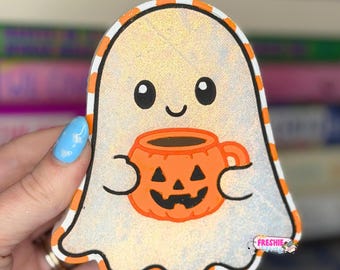 Ghost with Pumpkin Mug Car Freshie | Scented Freshy